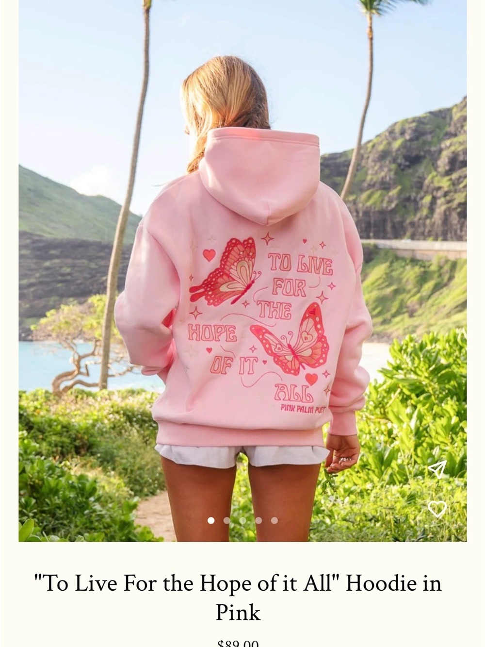 Pink Palm Puff "To Live For the Hope of it All" Hoodie in Pink